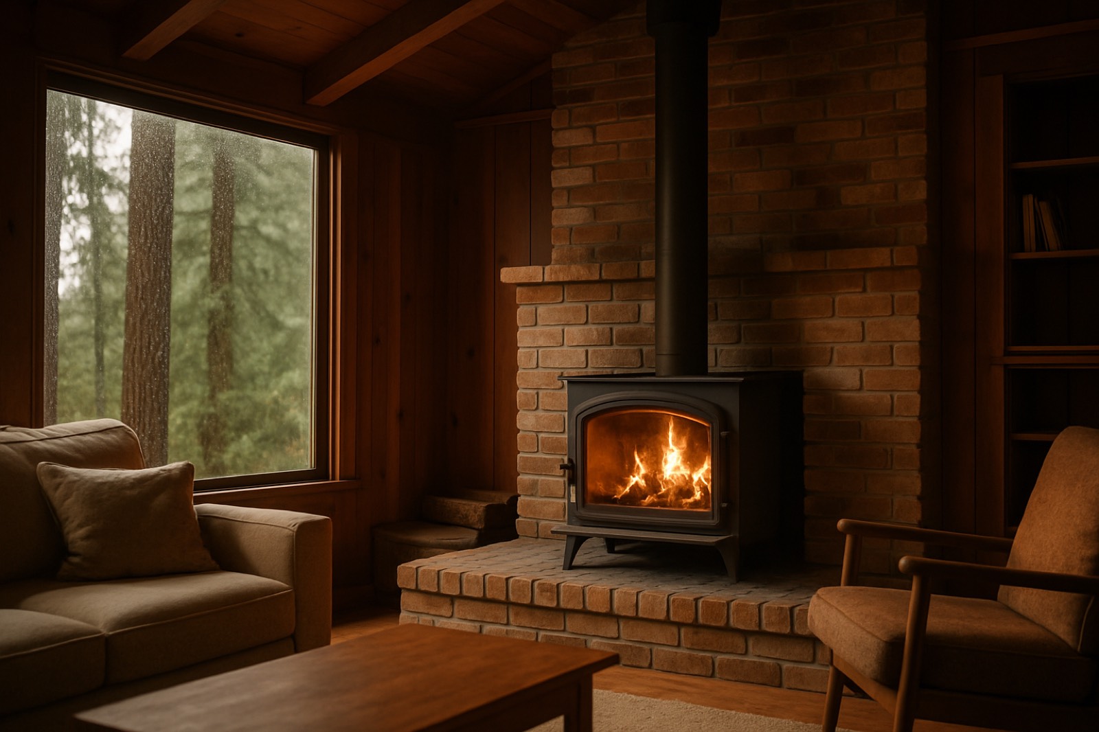 Wood stove burning in a Humboldt County living room
